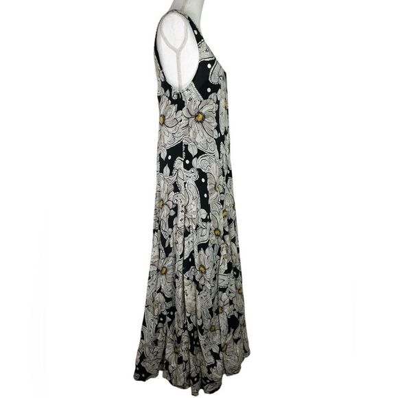 Johnny Was Biya Black Floral Silk Maxi Dress in Black and White Yellow Size L - Picture 5 of 13